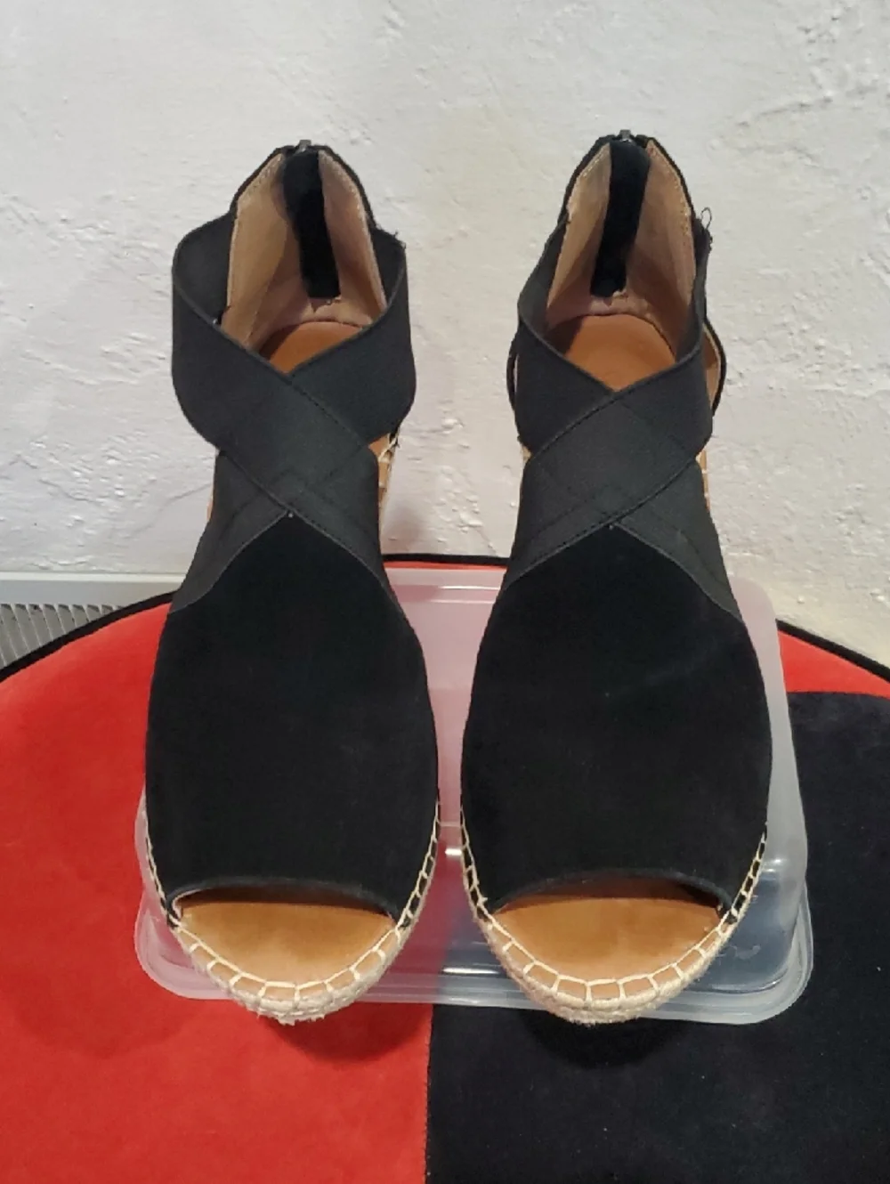 Gentle Souls Colleen Cross Elastic Suede Wedge Espadrille Sandals